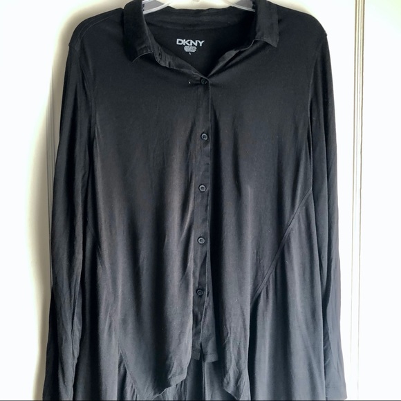 DKNY Black Hi-Low Button Down Long Sleeve Shirt - Picture 2 of 6